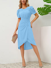 Fashion Round Neck Bubble Sleeve Slim Midi Dress