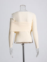 Casual Ribbed Off Shoulder Slim Sweater