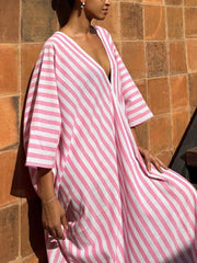 Fashion Striped V-Neck Loose Maxi Dress