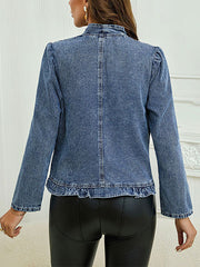 Vintage Ruffle Trim Open Front Denim Jacket