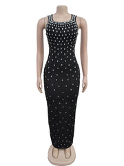 Sexy Rhinestone U Neck Sleeveless Party Club Dress