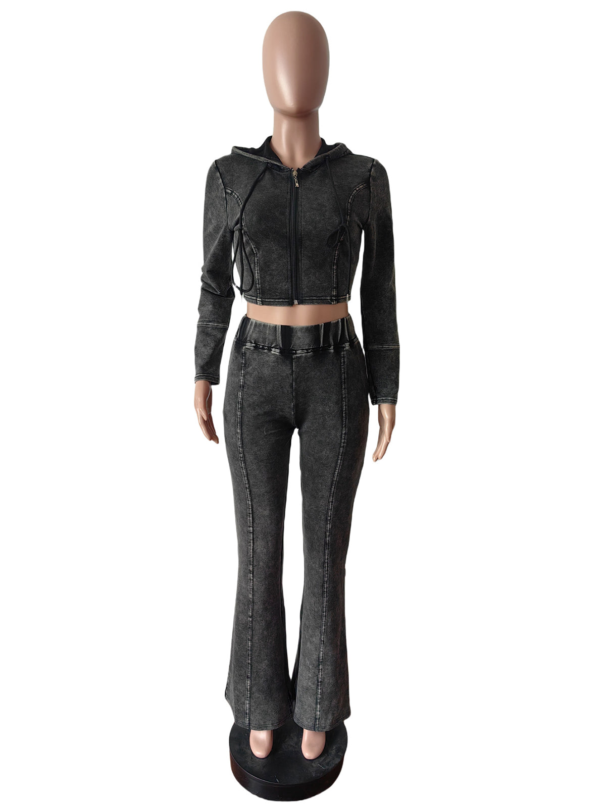 Casual Zipper Crop Top Skinny Pants Two Piece Set