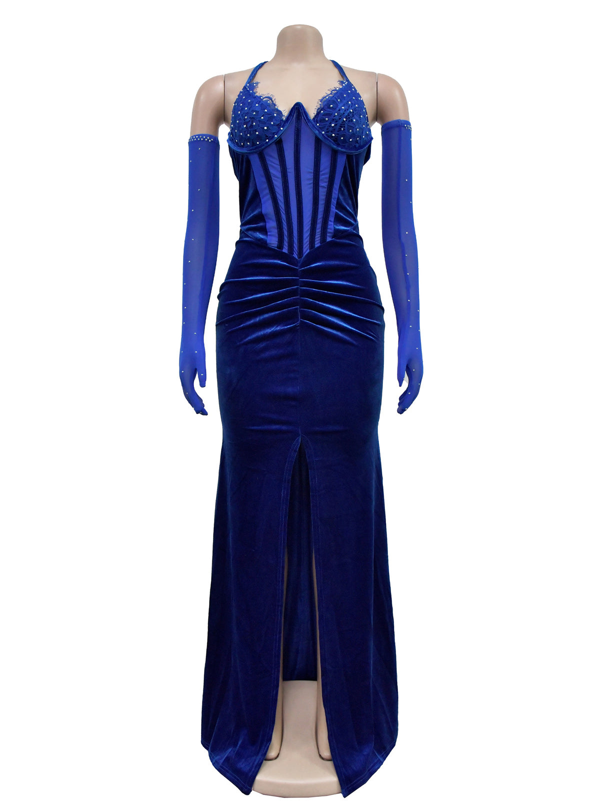 Rhinestone Mesh Patchwork Nightclub Party Maxi Dress