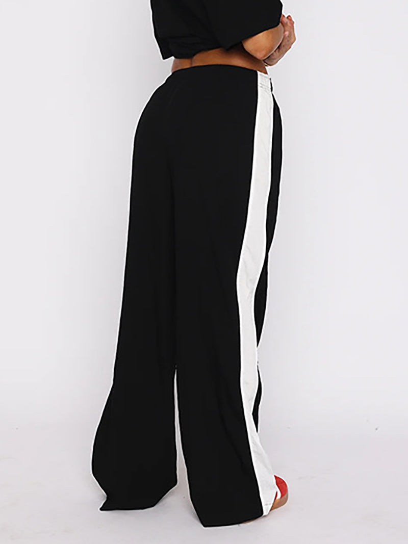 Contrast Side Seam Drawstring Waist Sports Pants