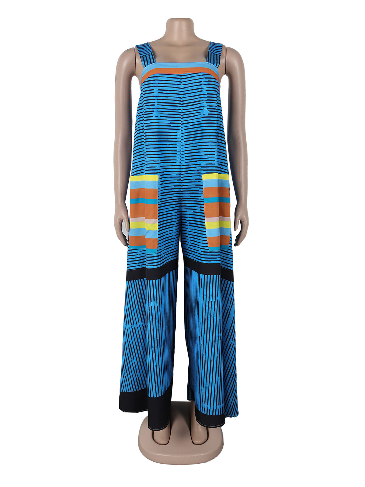 Sexy Striped Print Sleeveless Loose Wide Leg Jumpsuit