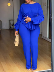 Ruffle Sleeve Drawstring Peplum Pants Set