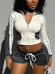 Stand Collar Sports Top and Shorts Two-Piece Set