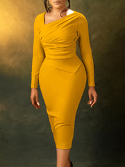 Long Sleeve Asymmetrical Evening Bodycon Midi Dress