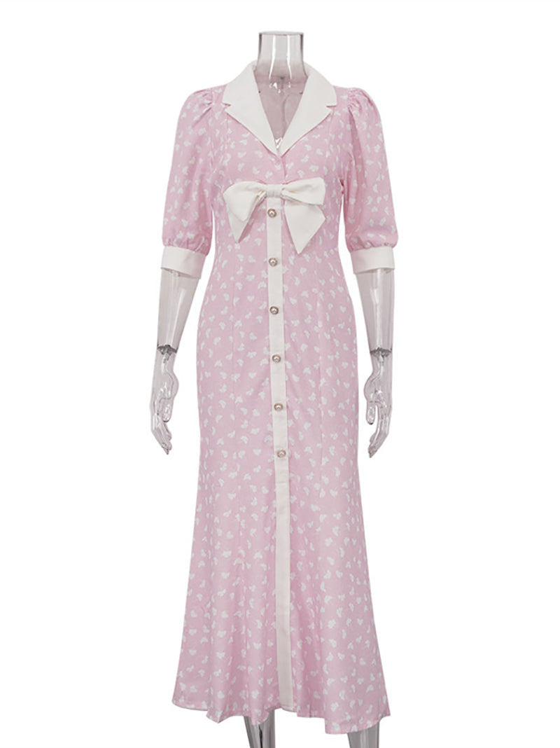 Fashion Bow Detail Print Maxi Dress
