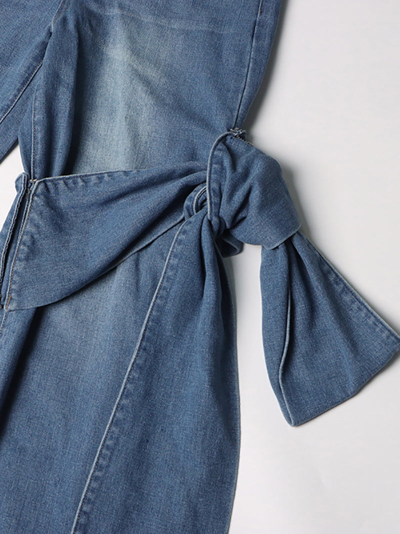 Casual Patchwork Bow Embellishment Straight Jeans