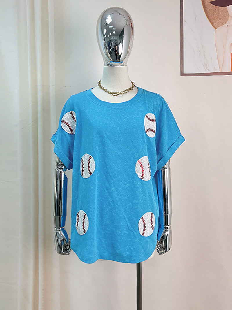 Baseball Sequin Embroider T shirt