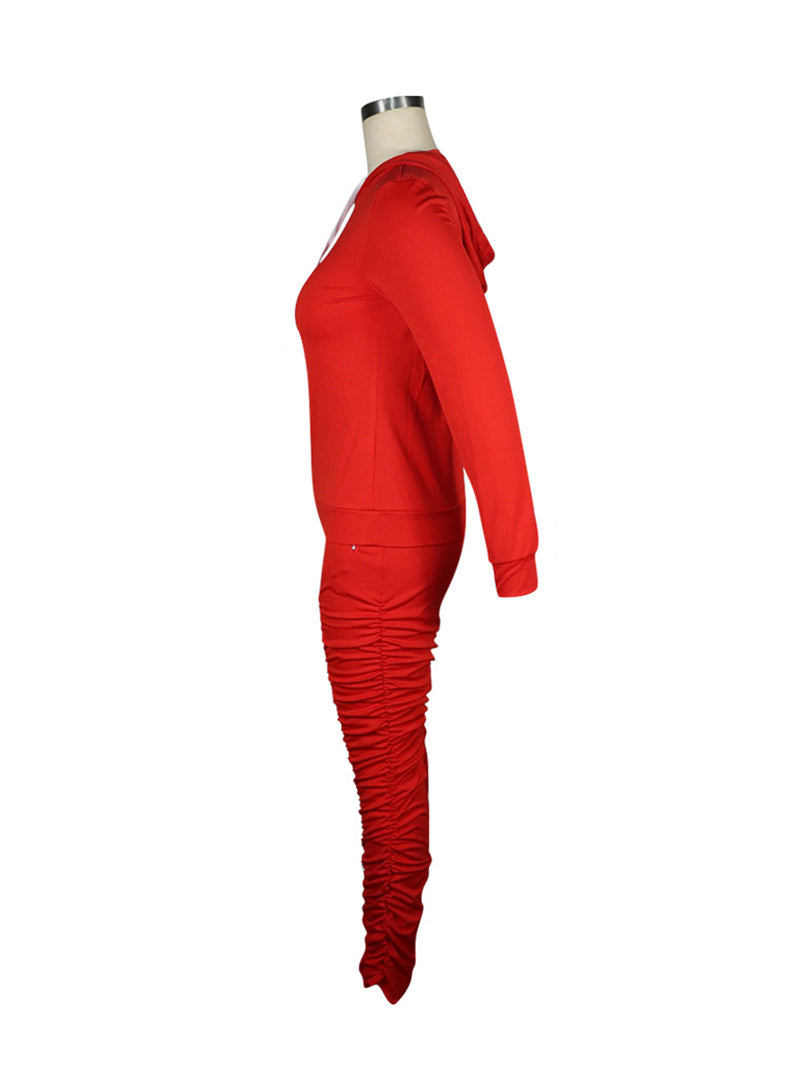 Hooded And Pleated Running Pants 2 Piece Tracksuit Set