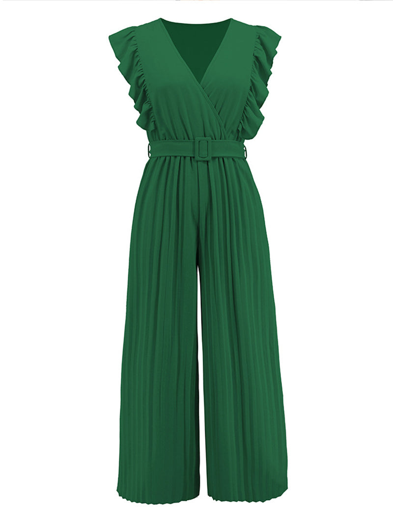 Casual Sleeveless Ruffles Slim Wide Leg Jumpsuit