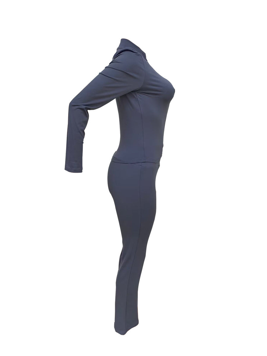 Casual Zip Up Top Slim Flared Leggings Sets