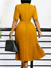 Elegant African Half Sleeve Pleated Slim Midi Dress