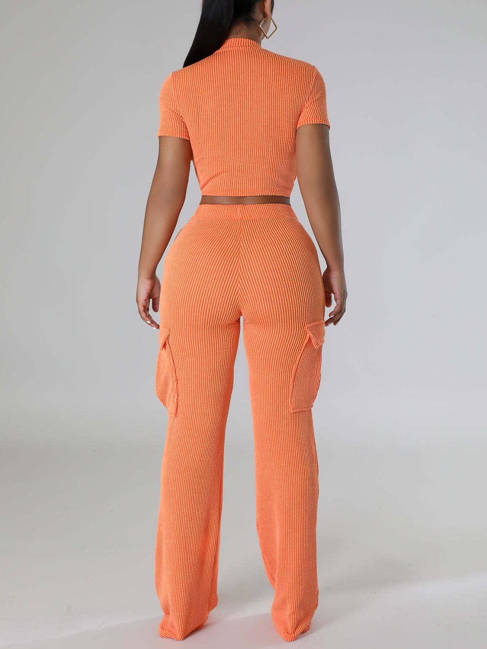 Solid Short Sleeve Top Wide-leg Pants Two-Piece Set