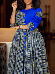 Elegant O Neck Cinched Waist Maxi Dress