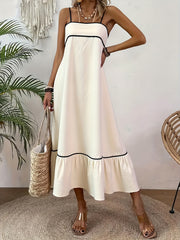 Spaghetti Strap Backless Lace-up Midi Dress