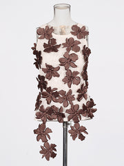 Elegant Solid Flower Patchwork Mesh Sleeveless Top
