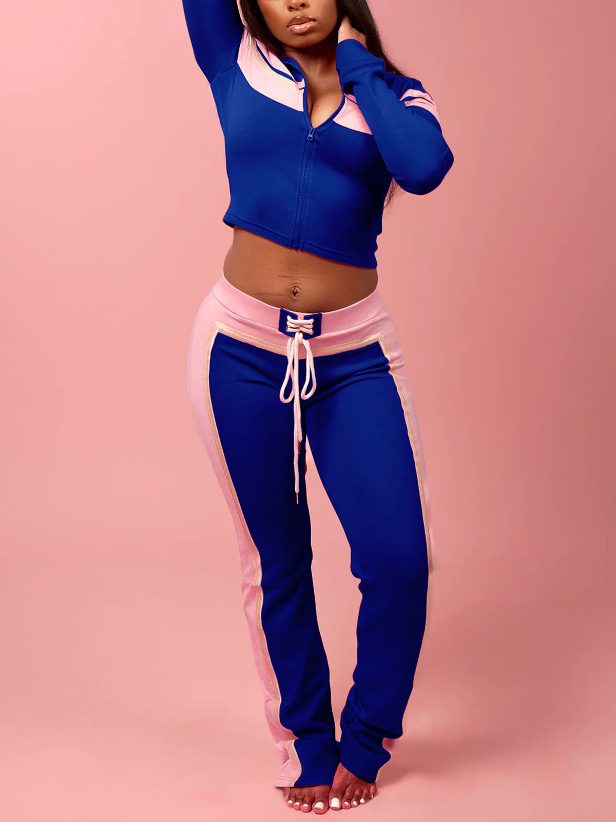 Casual  Stripe Tube Top Jacket Jogging Pants Sports Set