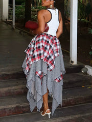 Plaid Asymmetric A Line Maxi Skirt