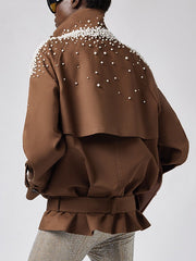Beaded Stand Collar Relaxed Jacket-boutique