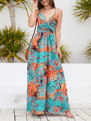 Sexy Spaghetti Strap Print Slim Maxi Dress