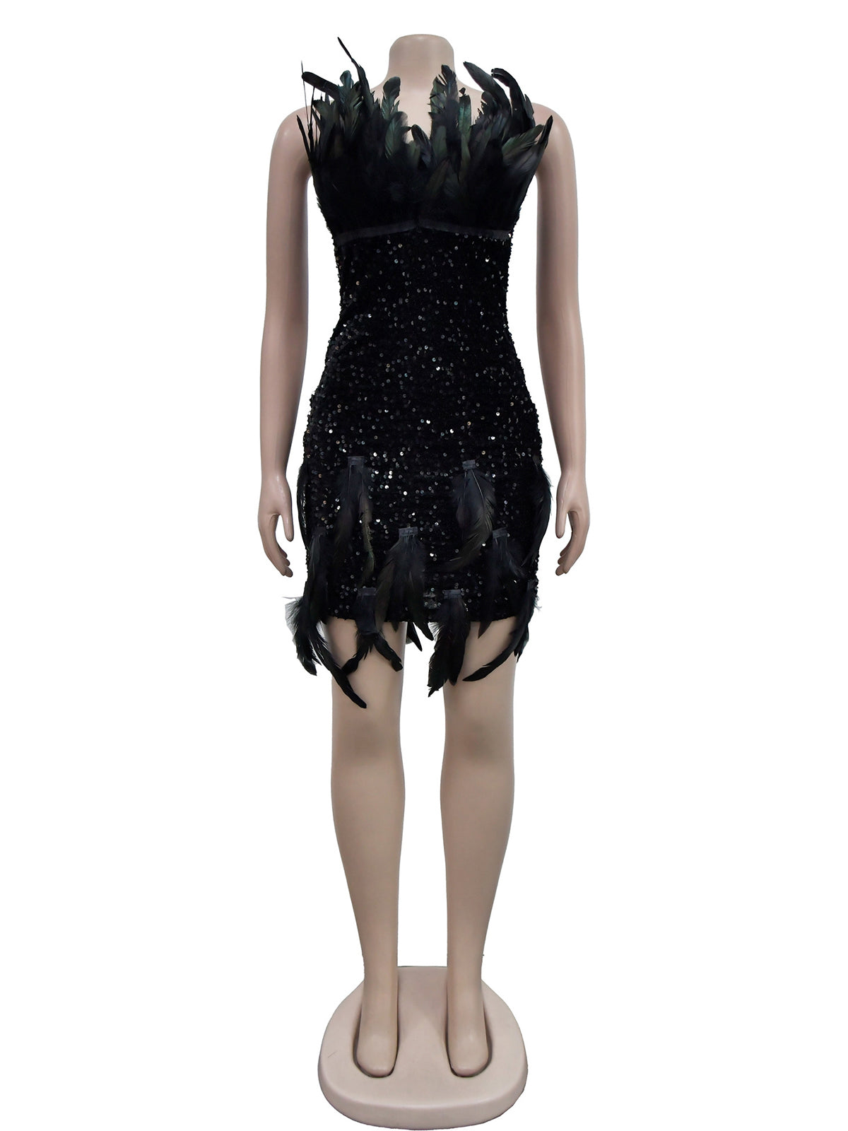 Strapless Feather Sequin Design Sexy Dress