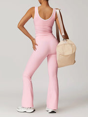 Contrast Color Vest Flared Shorts Sports Yoga Sets