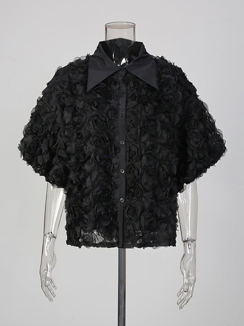 Fashion Rose Flower Embellishment Shirt