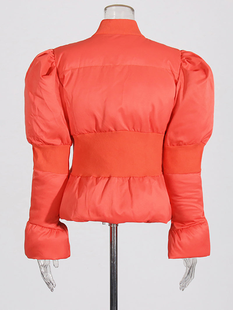 Padded Satin Down Peplum Jacket Coat