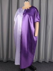 Plus Size Round Neck Contrast Color Loose Maxi Dress