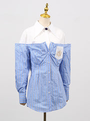 Fashion Patchwork Striped Print Office Shirt