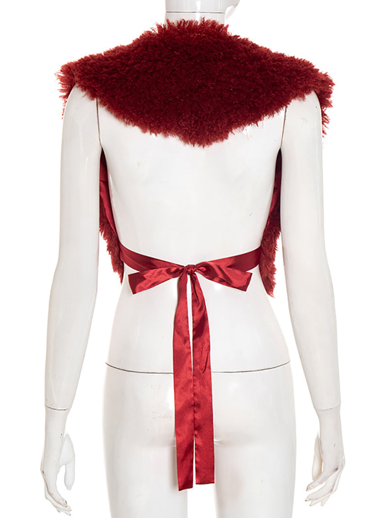 Sexy Halter Backless Lace-up Furry Vest Top