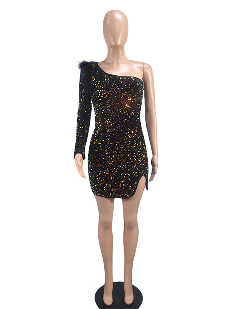 Sexy One-shoulder Sequin Club Dress