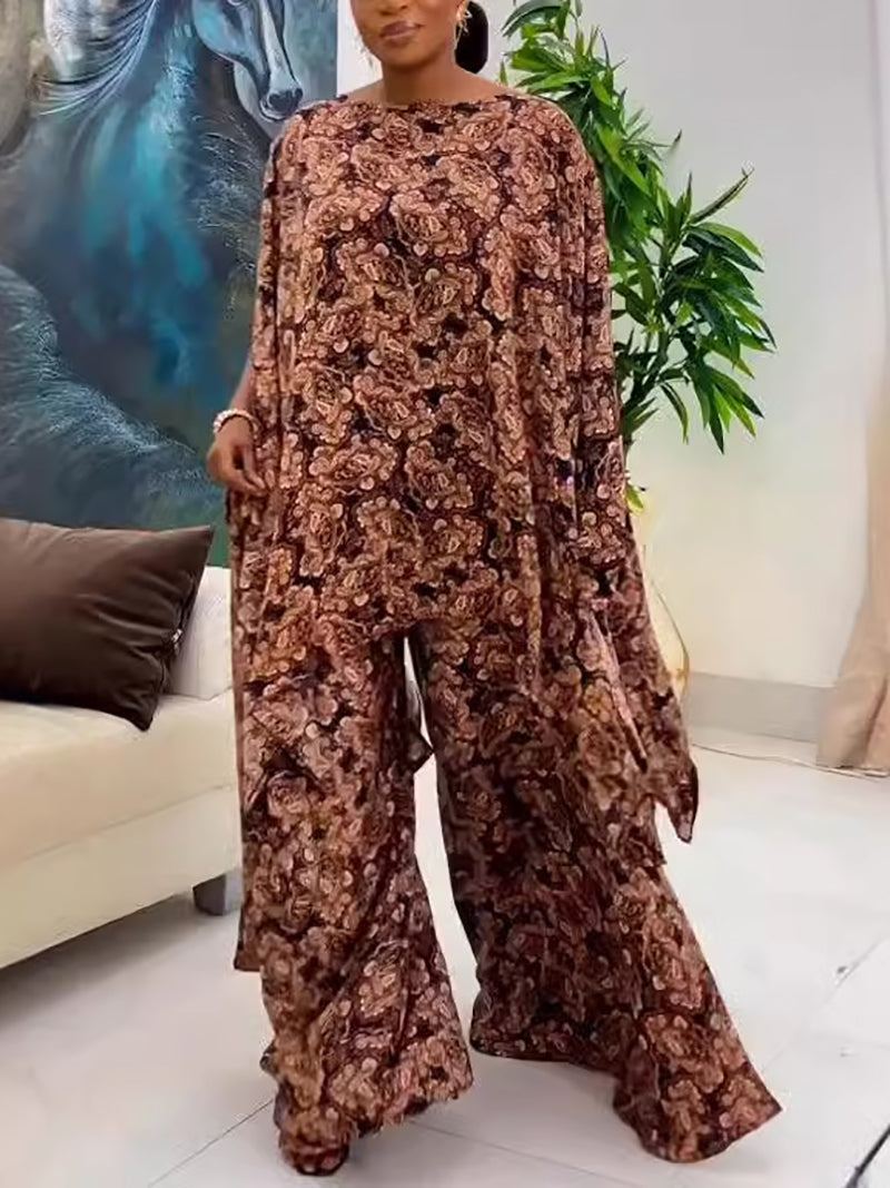 Print Sleeveless Loose Wide Leg Pants Set