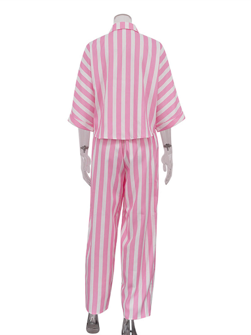 Striped Short Sleeve Top and Pants Casual Set