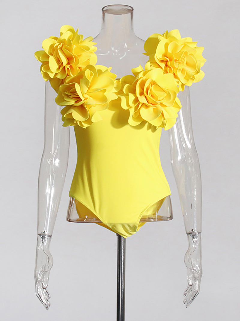 Sexy 3D Flower Patchwork Bodysuit