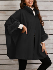 Fashion Plus Contrast Fuzzy Trim Cape Coat