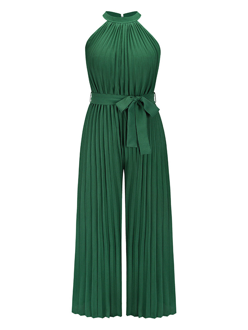 Fashion Sleeveless Slim Wide Leg Pleated Jumpsuit