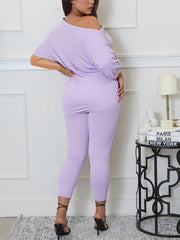 Casual Off Shoulder Ribbed Top And Pant Set