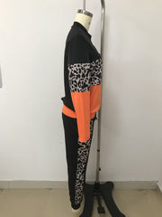 Casual Leopard Print Patchwork Long Sleeve Trousers