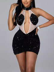 Sexy Halter Neck Sequin Bodycon Tube Mini Dress