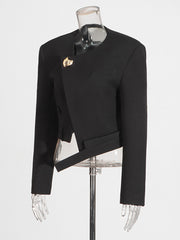 Asymmetry Side Buckle Bevel Edge Solid Blazer