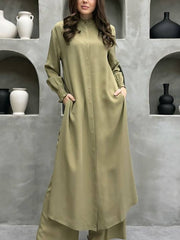Fashion Long Shirt Straight Pants Set