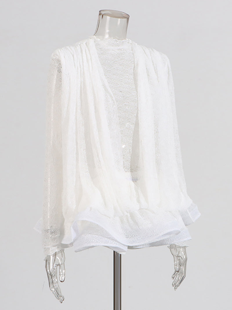 Elegant Sheer Mesh Ruffle Mini Dress Two-Piece Set