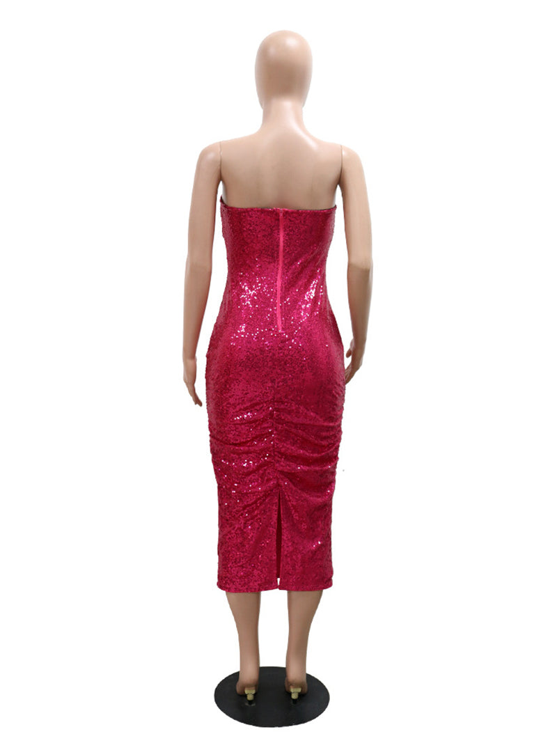 Sexy Strapless Backless Sequin Club Dress