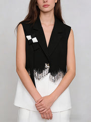Fashion Contrast Color Sleeveless Blazer Waistcoat