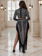 Rhinestone Sheer Mesh Top and Maxi Skirt Set