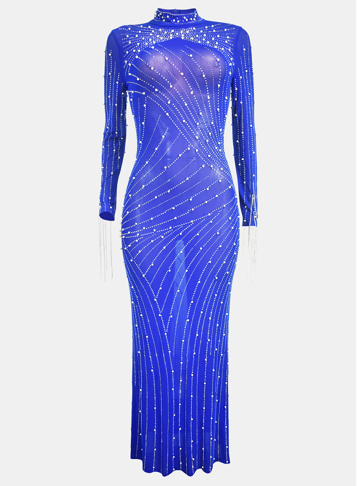 Sexy Rhinestone Sheer Mesh Party Club Maxi Dress